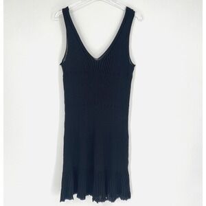 Rag & Bone Dress Womens L Ribbed Pleated Swing Tank Black Blue Trim Classic